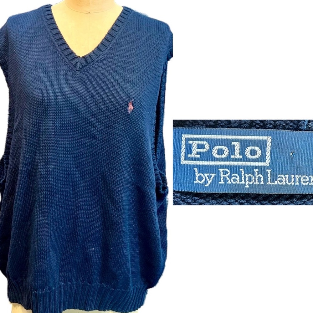 VINTAGE Polo Ralph Lauren knit sleeveless sweater vest v neck 100% cotton 90s‎